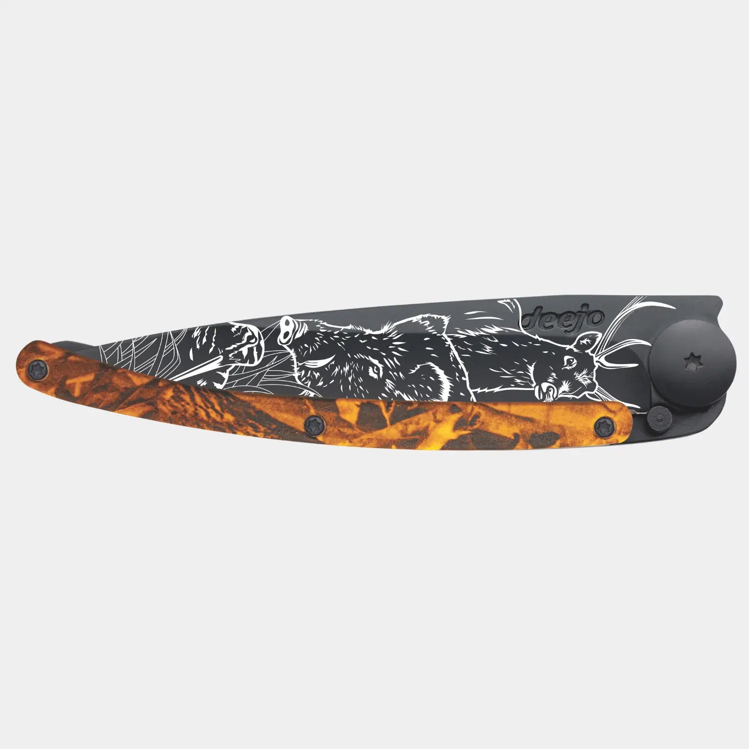 COUTEAU "SCÈNE DE CHASSE" - BLACK & CAMO ORANGE DEEJO -  Klubb