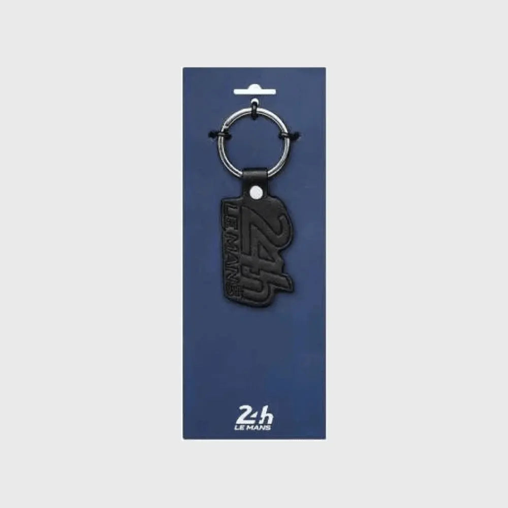 BLACK LEATHER LOGO KEYRING